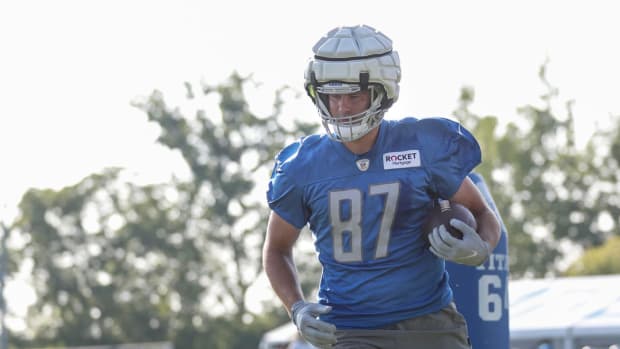 Detroit Lions tight end Sam LaPorta at training camp